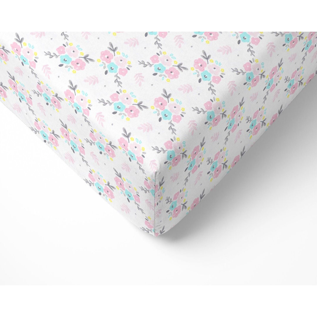 NightComfort 100% Jersey Cotton Knitted Flowers/Floral Cot Bed Fitted Sheet Mattress Cover