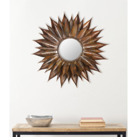 Felder Sunburst Framed Wall Mounted Accent Mirror in Burnt Copper