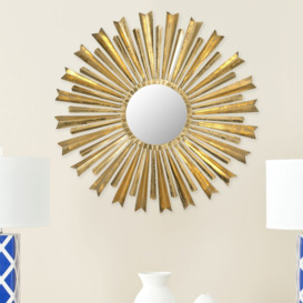 Kairi Sunburst Framed Wall Mounted Accent Mirror in Antique Gold