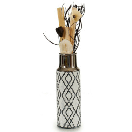 30Cm Bottle Shaped Ceramic White & Silver Decorative Flower Vase Ethnic Design