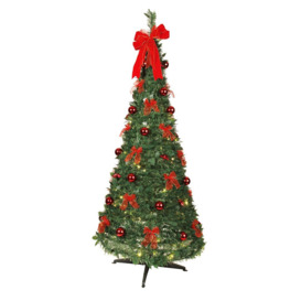6ft Green Artificial Christmas Tree with 80 LED Coloured Lights with Red Decoration