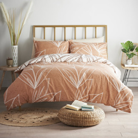 CosmoLiving Sunset Leaf Duvet and Pillowcase Set Terracotta Reversible Bedding