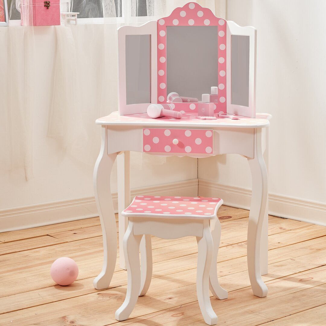 Teamson Kids - Fashion Prints Kids Dressing Table Set with Mirror
