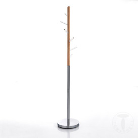 6 - Hook Freestanding Coat Stand in Brown/Chrome