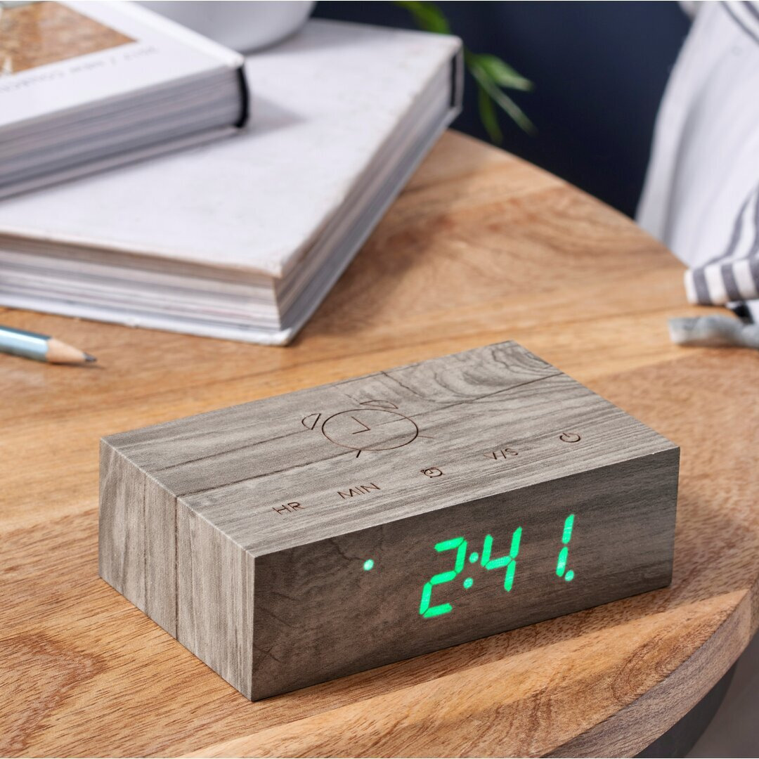 Modern Sleek Digital Wood Electric Alarm Tabletop Clock