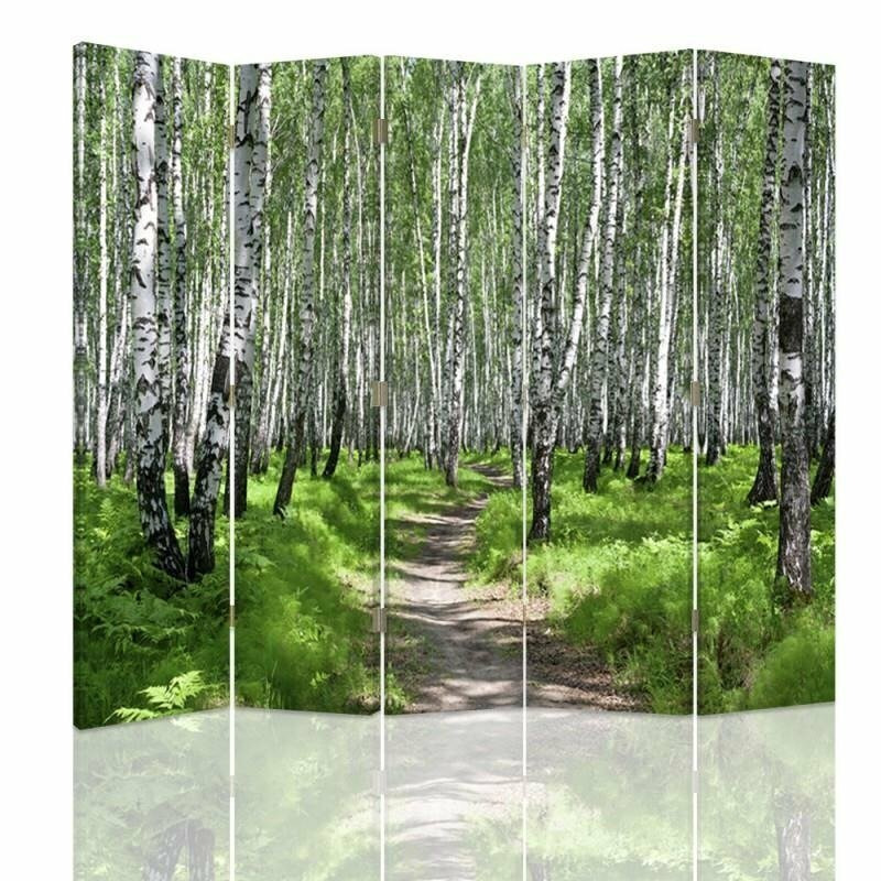 360° Rotatable Canvas Birch Forest 5 Panel Room Divider