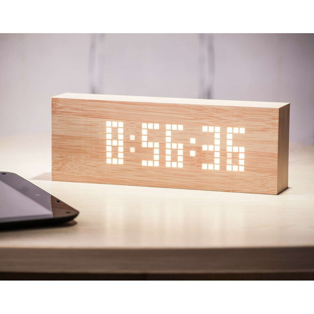 Modern Digital Beech Solid Wood Electric Alarm Tabletop Clock