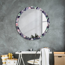 Huldar Round Glass Framed Wall Mounted Accent Mirror in Purple/Pink