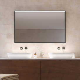 Wall Bathroom Mirror With Black Frame, Black Rectangular Wall-Mounted Mirror, Living Room Bedroom And Entrance Quality Mirror For Walls 70X75x5.5 Cm