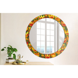 Huldar Round Glass Framed Wall Mounted Accent Mirror in Yellow/Orange/Green