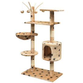 Cottleville Archie & Oscar Cat Tree with Sisal Scratching Posts 125 Grey in , Beige (with black paw prints) in , 96 x 35 x 125 cm