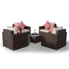 Villatoro Brown Rattan 4 X Armchairs With Square Ice Bucket Coffee Table, Outdoor Patio Garden Furniture