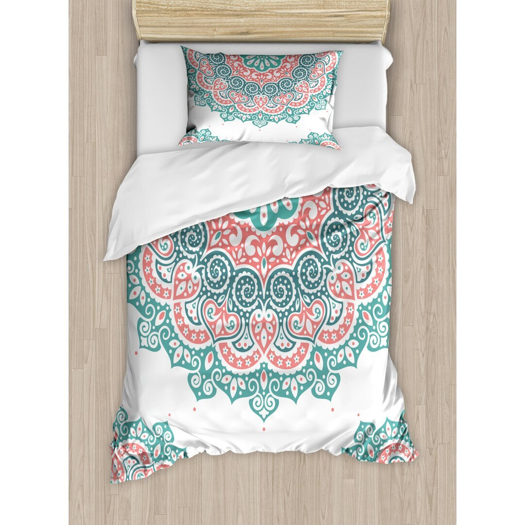 Battista Turquoise/Coral/Teal Microfibre 350 TC American Traditional Duvet Cover Set