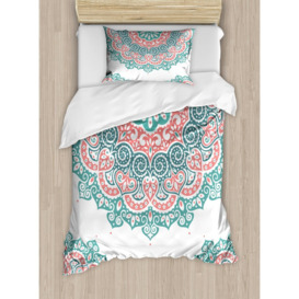 Battista Turquoise/Coral/Teal Microfibre 350 TC American Traditional Duvet Cover Set