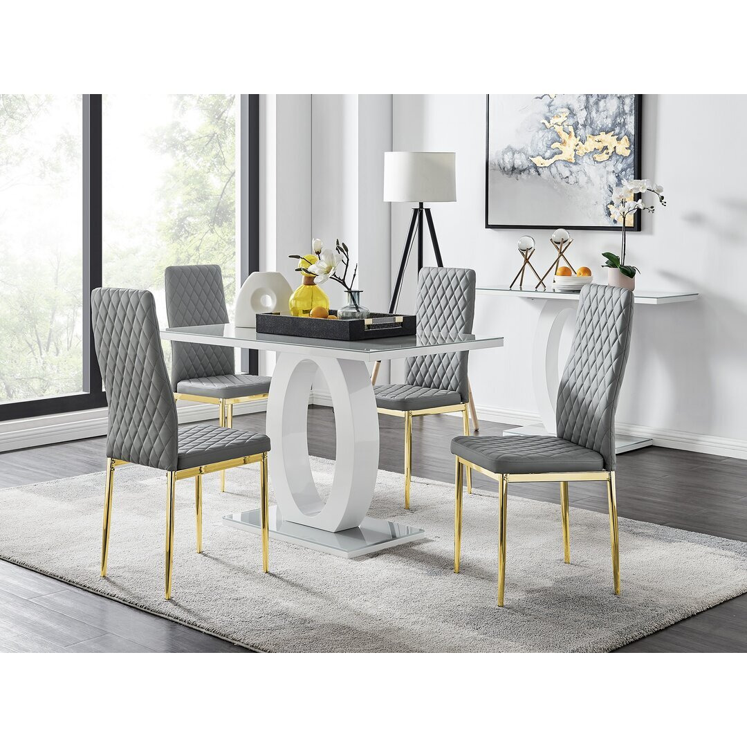 LIRA 120cm White Extending Dining Table and 6 Faux Leather Milan Dining  Chairs