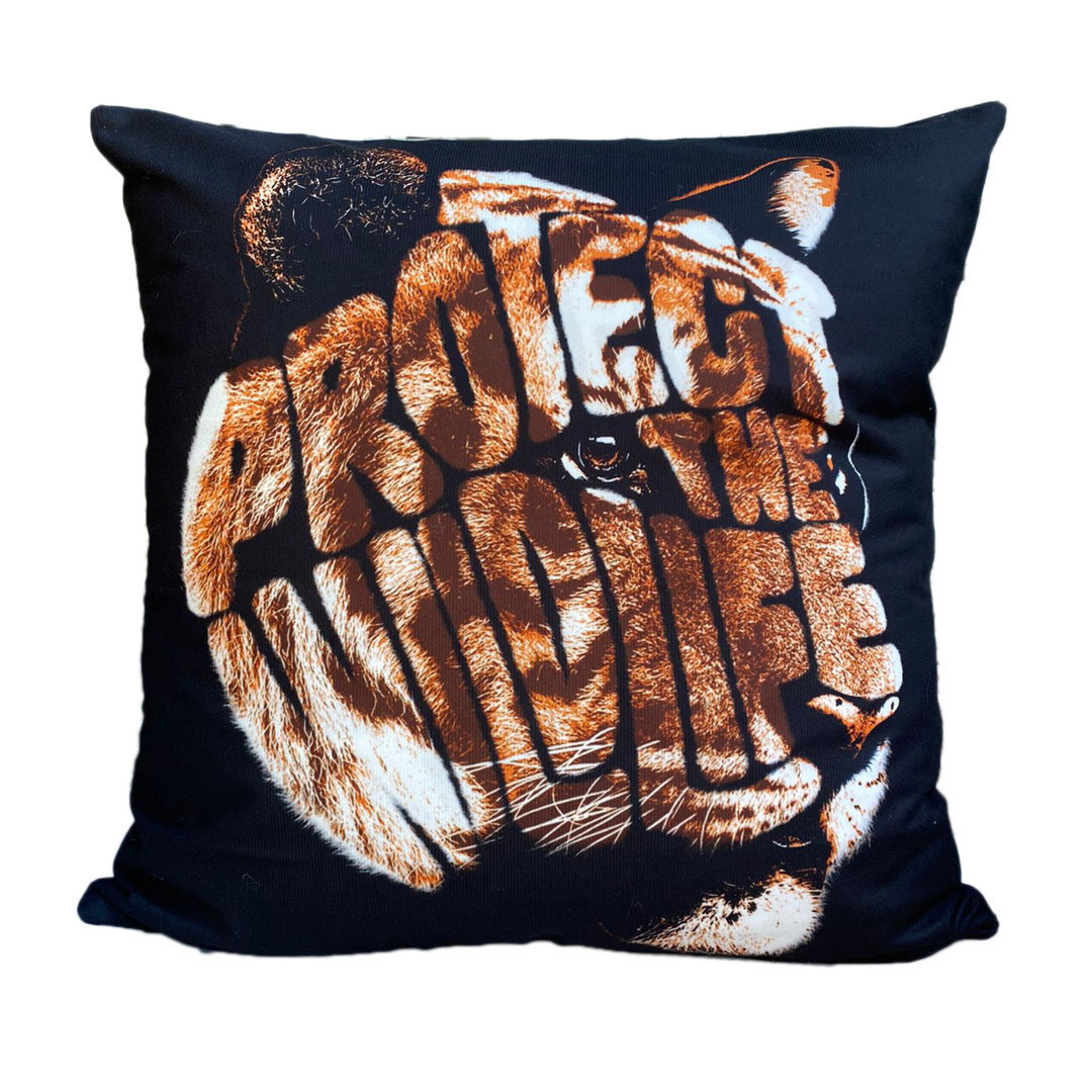 Safari Tiger Animal Print Protect The Wildlife Message Face Cushion Cover 18x18 Inches For Home Sofa Bed Couch Decorative Pillowcases