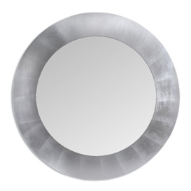Kaira Round Glass Framed Wall Mounted Mirror in Silver