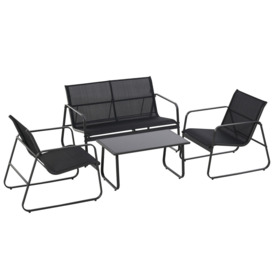 Sakura - Design Garden Lounge With Sofa + 2 Armchairs + Coffee Table With Glass Shelf. 4-piece Outdoor Lounge Set In Metal And PVC-coated Polyester. B