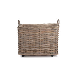 Wicker Rattan Wheeled Log Basket