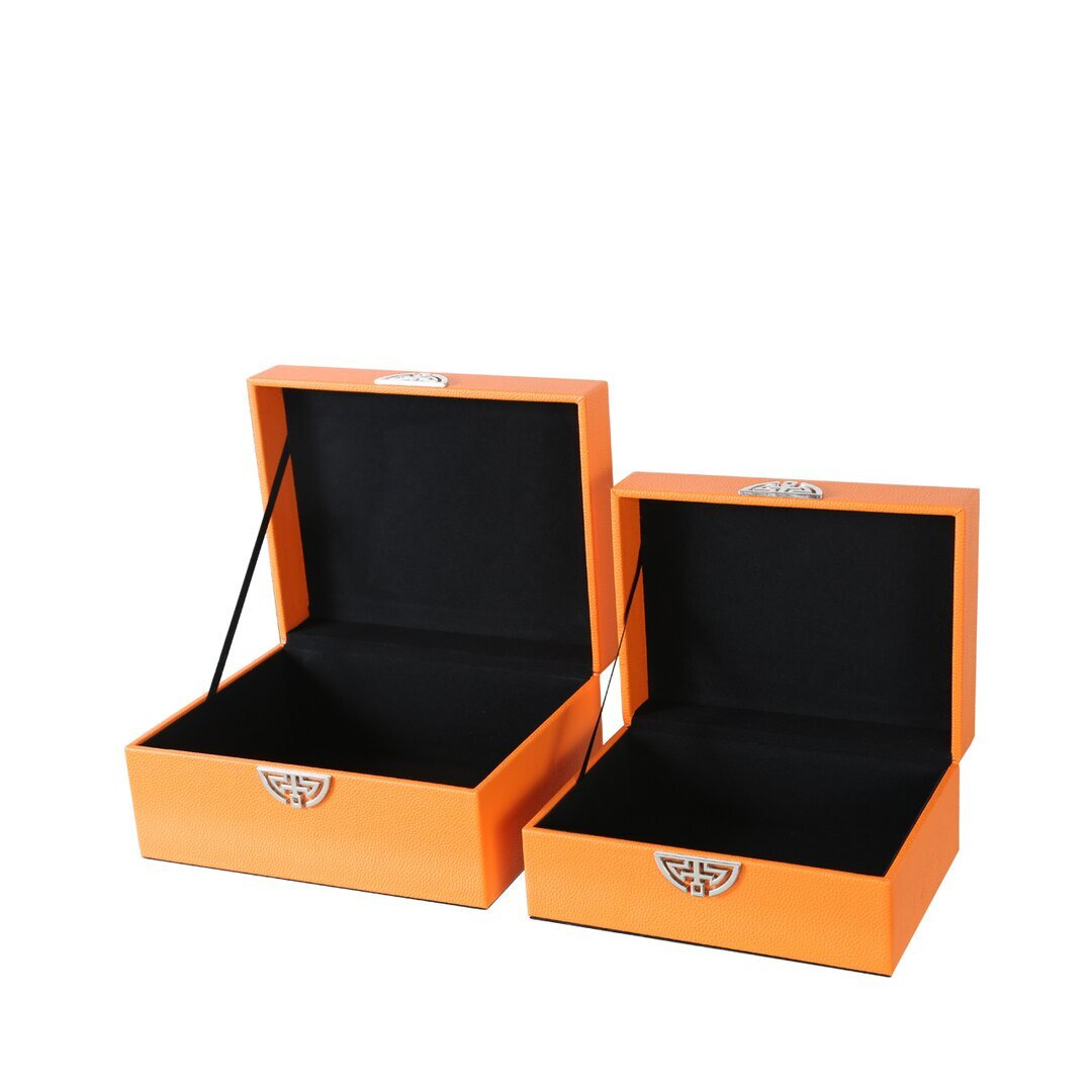 2 Piece Faux Leather Jewelry Boxes, Modern Design Decoration Storage Boxes Set