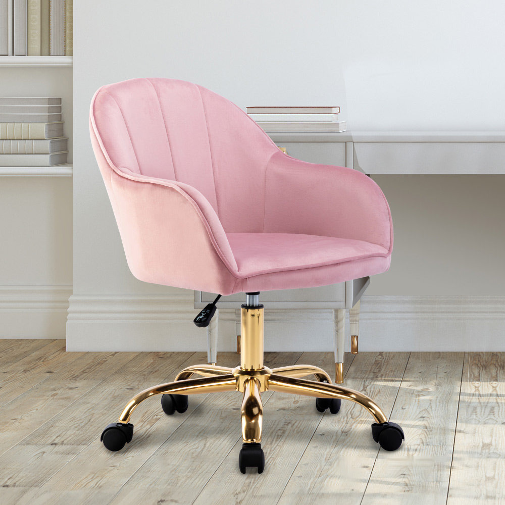 Edgar Velvet Office Chair with Gold Chrome Base
