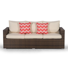 Giardino Brown Large Rattan 3 Seater Sofa Outdoor Patio Garden Furniture with Cover