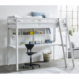 European Single (90 x 200cm) Bed Frames High Sleeper Loft Bed with Built-in-Desk