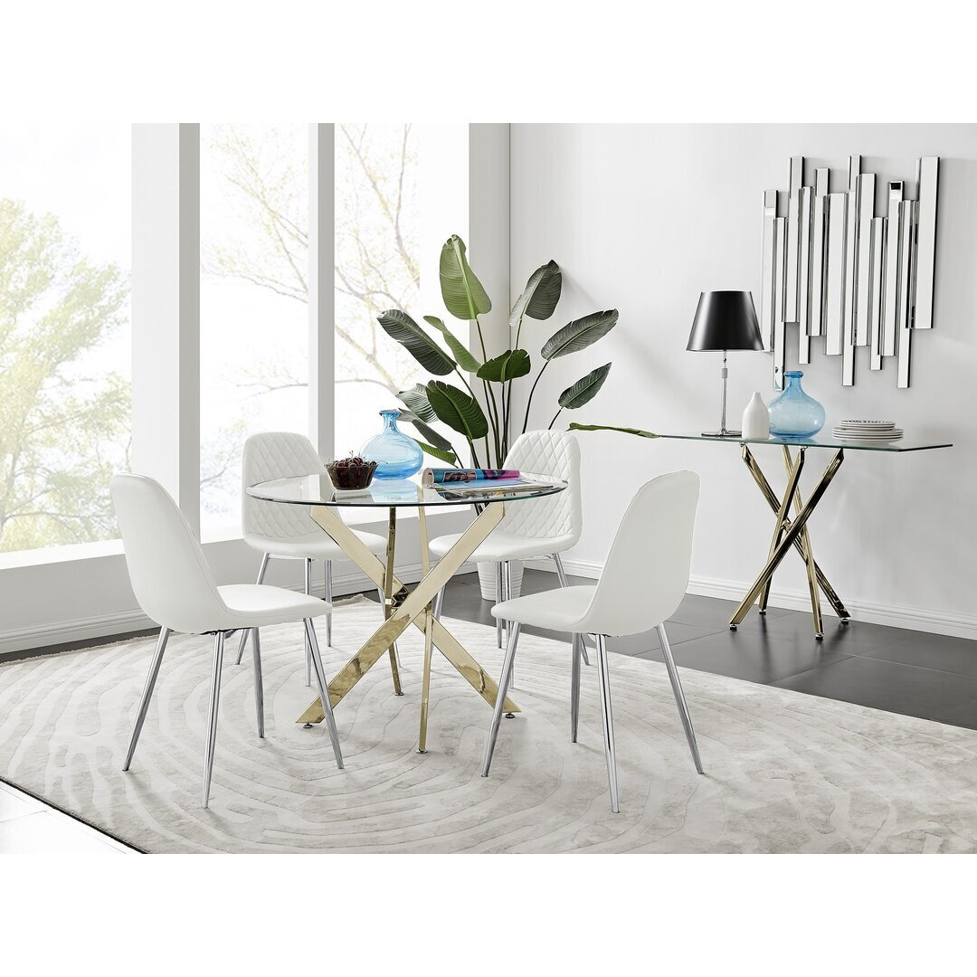 Tierra Modern Chrome Metal Glass Round Dining Table Set with