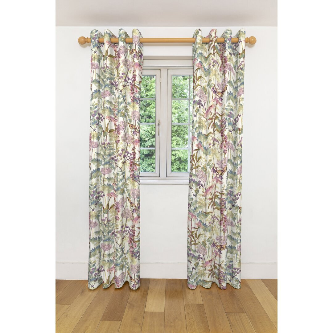 Marlow Home Co. Wildflower Tailored Curtains (Pair) - Width 116Cm (46”) X 182Cm (72”) Pencil Pleat Fully Lined - Cotton Print – Pastel Purple