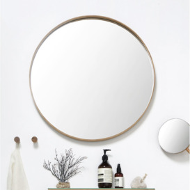 Bostic Round Oak Framed, Wall Mounted Accent Mirror