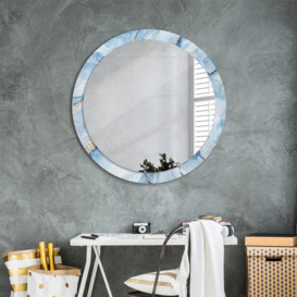Huldar Round Glass Framed Wall Mounted Accent Mirror in Blue