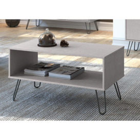 Dufresne Industrial Design Coffee Table with Open Storage Area and Metal Hairpin Design Legs