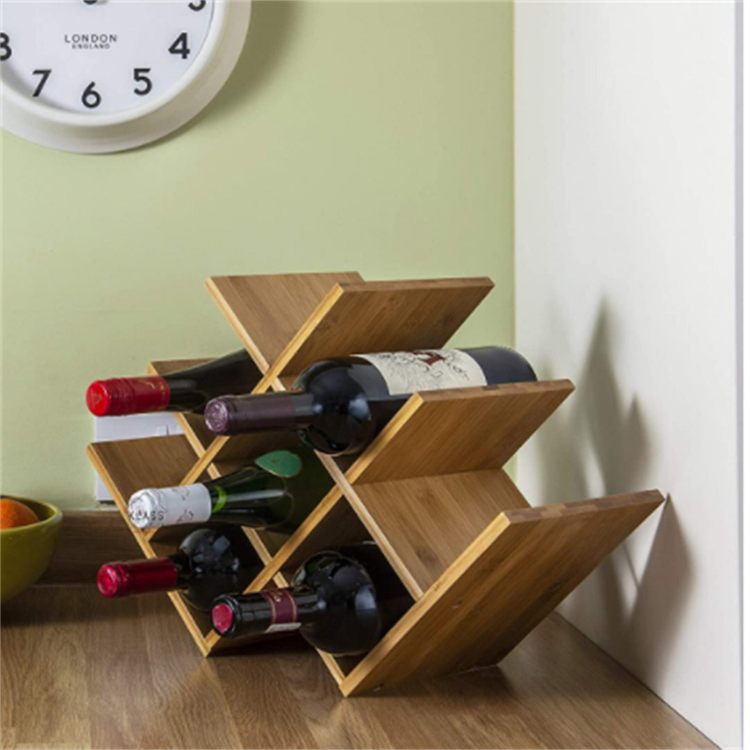 Edber Bottle Solid Wood Tabletop Wine Bottle Rack in Brown by