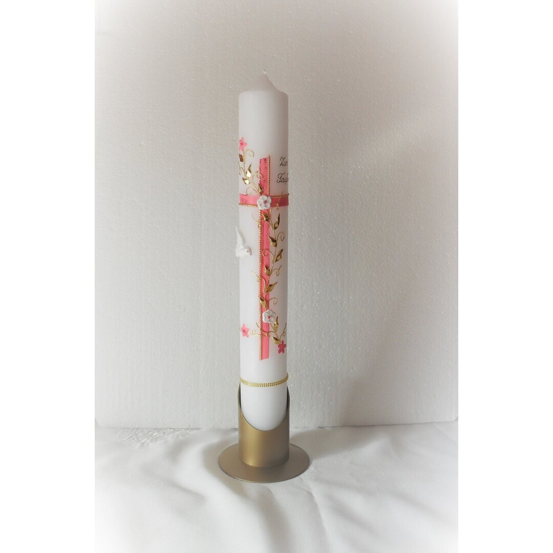 Baptism Candle, Communion Candle, Confirmation Candle With Flower Cross