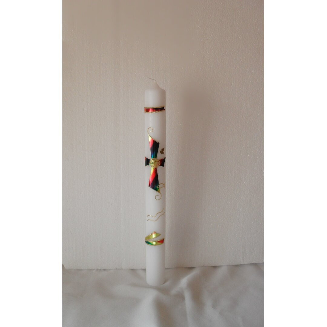 Baptism Candle, Communion Candle, Confirmation Candle With Rainbow Cross