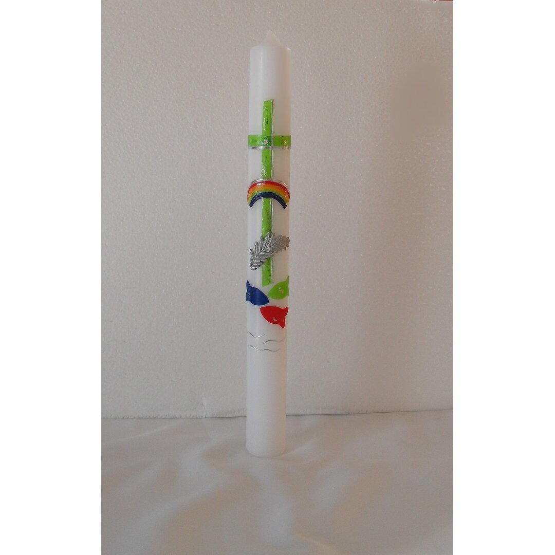 Baptism Candle, Communion Candle, Confirmation Candle With Cross, Heart And Fish
