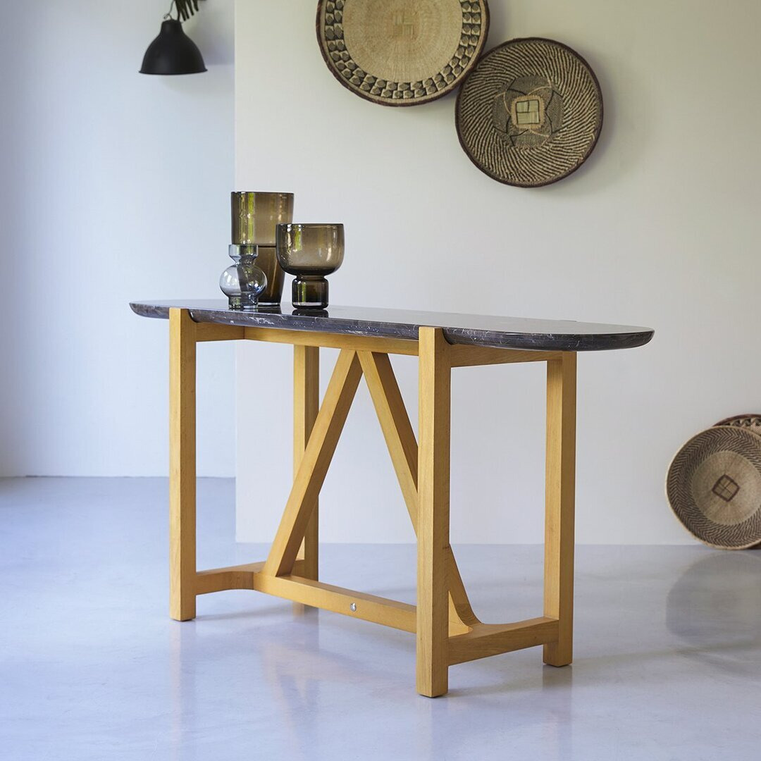Solid Oak And Marble Console Table