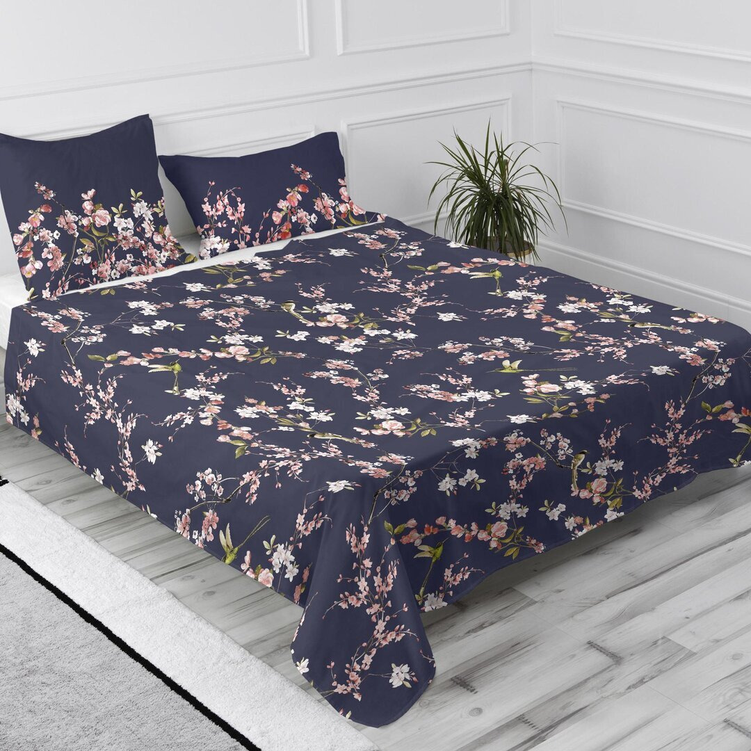 Irsay 150 Thread Count Floral 100% Cotton Flat Sheet