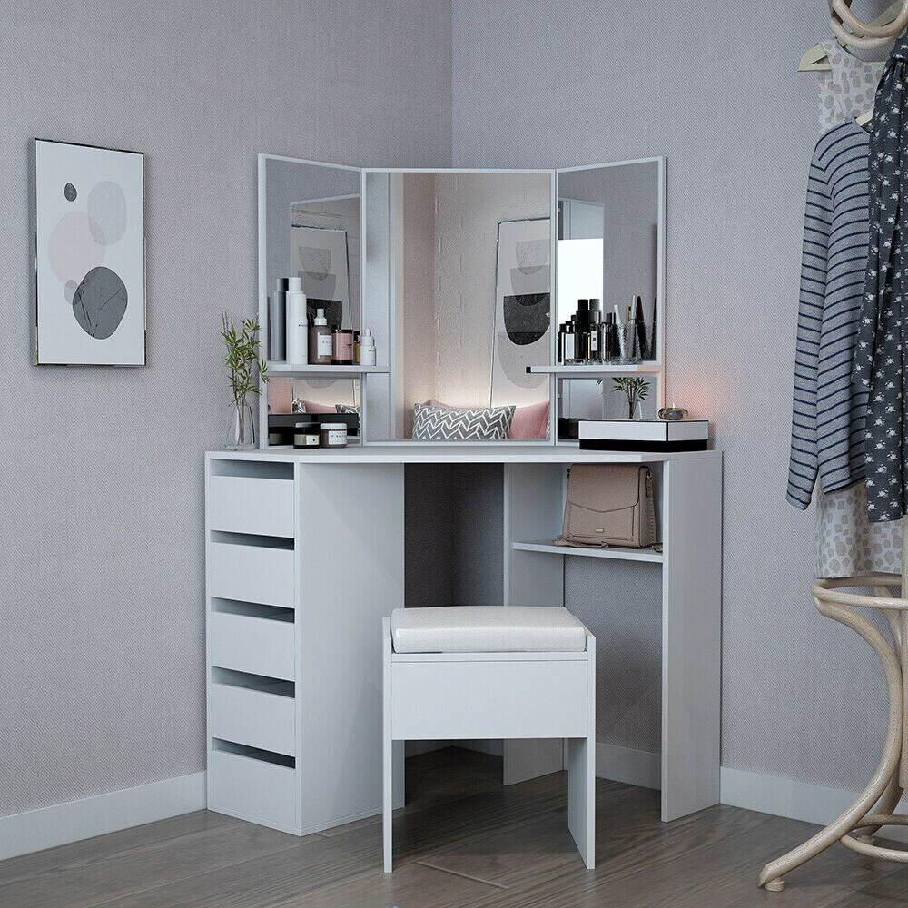 Corner Dressing Table Set with Mirror