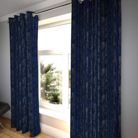 Borough Wharf Textured Chenille Curtains 2 Panels - Navy Blue Funky Pattern Made To Order Curtains & Drapes - Cotton Pencil Pleat Fully Lined Width 11