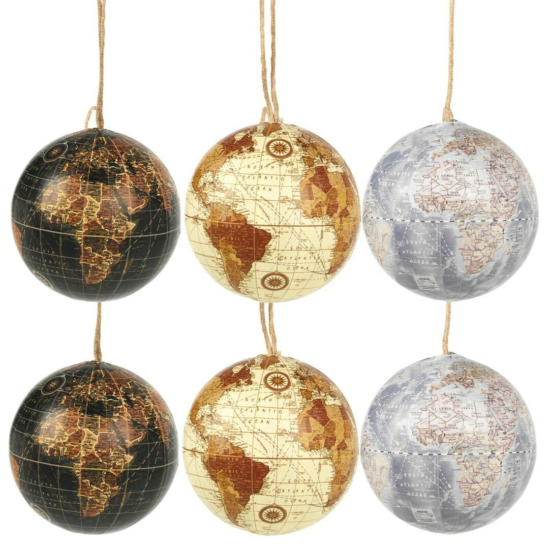 3 Piece World Globe Bauble Set