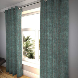 Borough Wharf Textured Chenille Curtains 2 Panels - Teal Green Funky Pattern Made To Order Curtains & Drapes - Cotton Eyelet Blackout Lined Width 116C