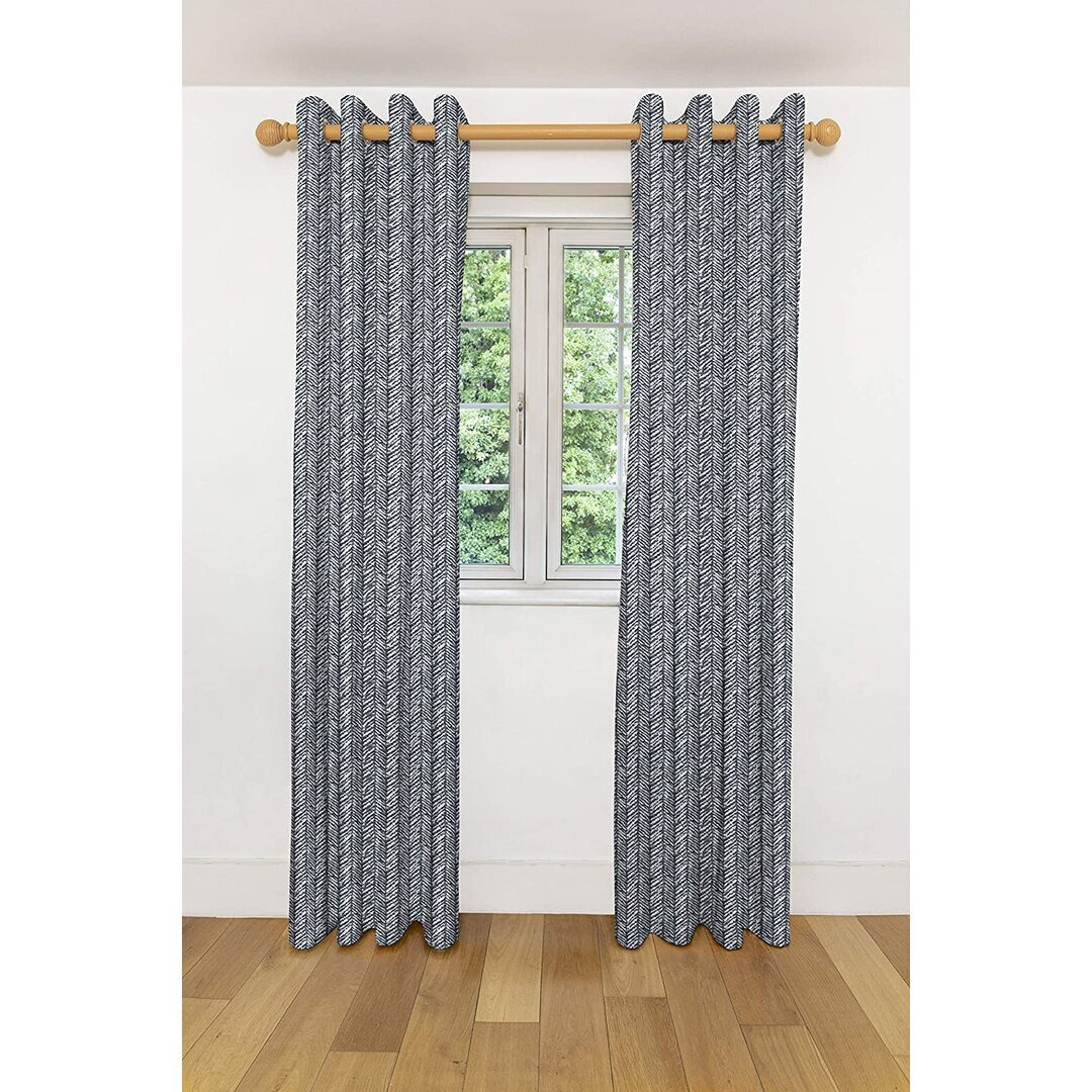 Ebern Designs Baja Curtains 2 Panels - Made To Measure - Black & White Geometric Design Made To Order Curtains & Drapes - Cotton Pencil Pleat Fully Li
