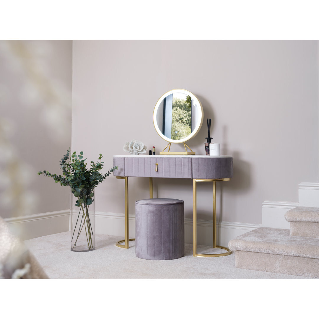 Velvet Dressing Table Set In Dove Grey