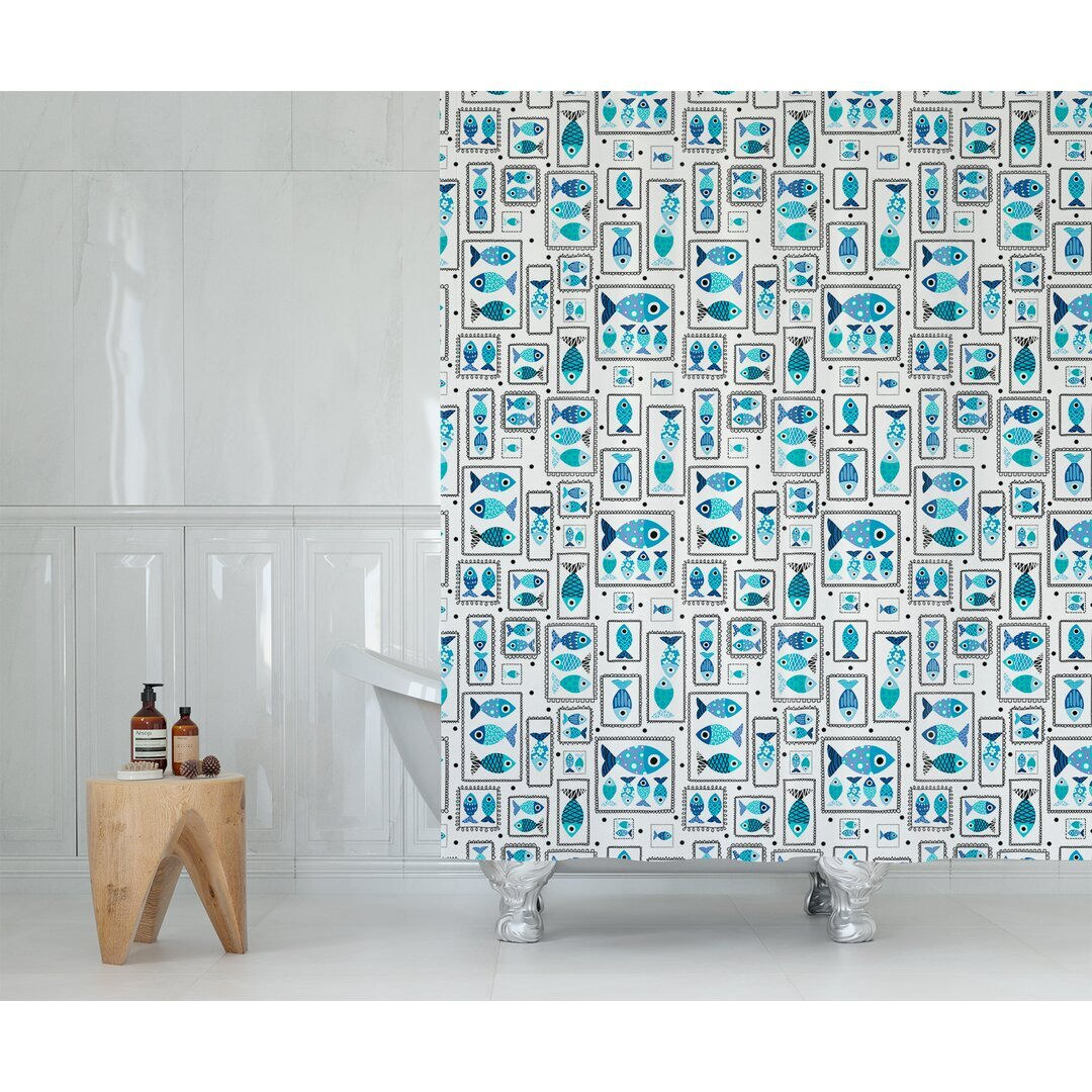 Jordan Fish Squares Extra Long And Wide Fabric Bathroom Shower Curtains 240 By 200cm Drop Wayfair Ufurnish Com