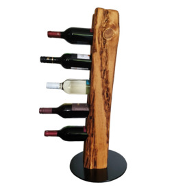 Belfry Kitchen - Rustic wine stand, wine rack, wine holder Made of solid wood Made by hand For 5 bottles of wine Height 78 Cm, Diameter 30 Cm Drift