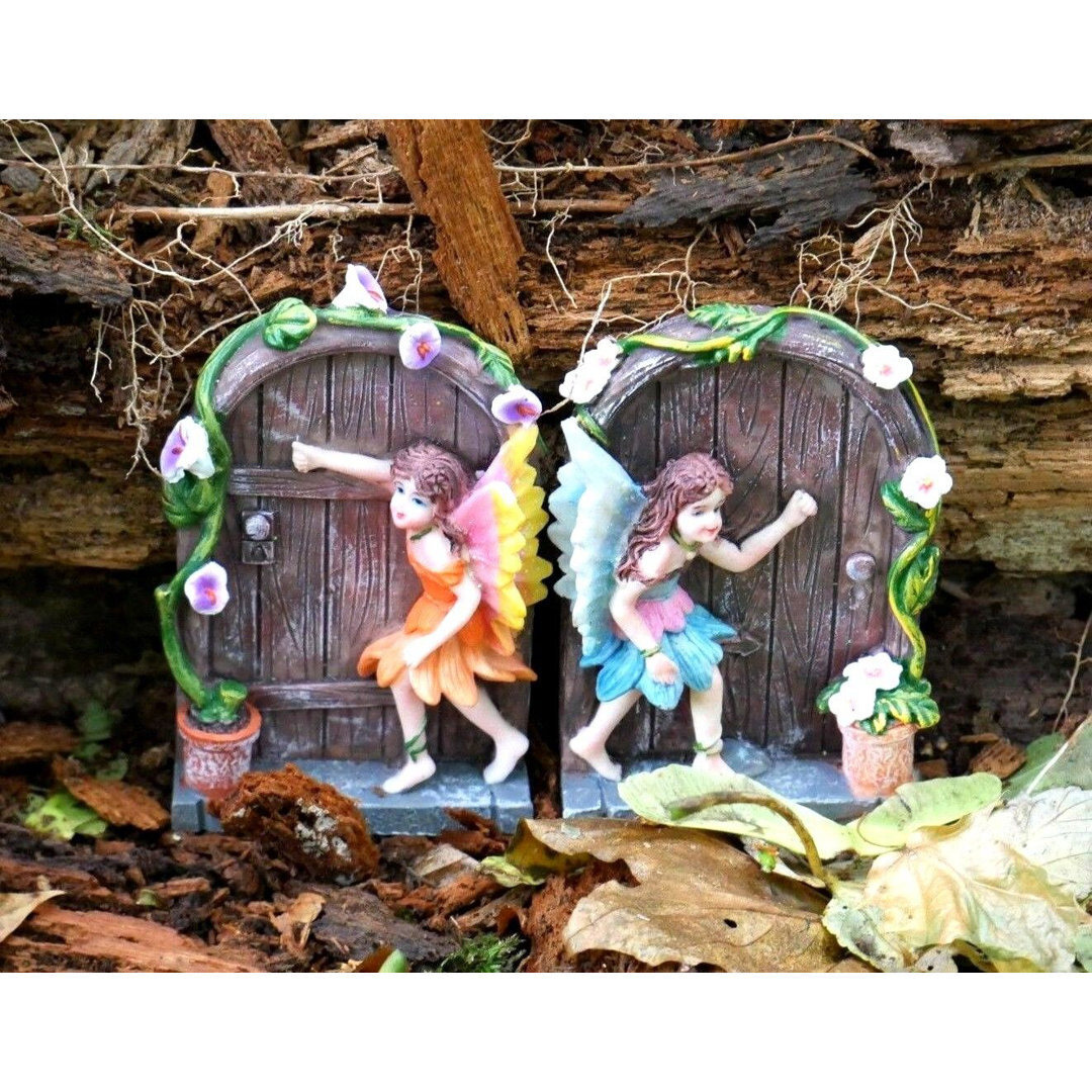Happy Larry® 2pc Miniature Secret Fairy Garden Doors For Gardens Trees Outdoor Decorations Magical Pixie Garden Ornaments Garden Decor Figurines Sculp