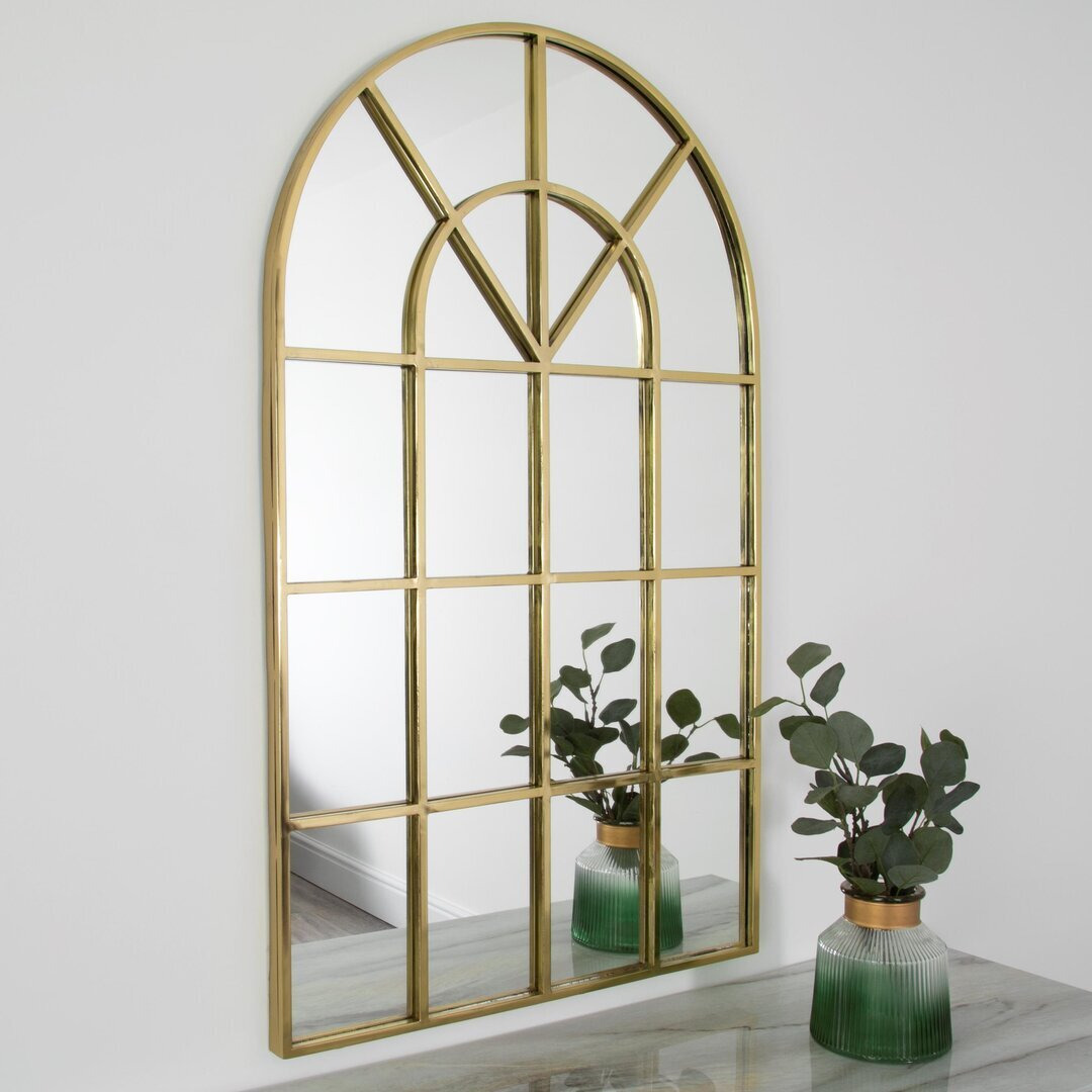 Herrod Window Pane Metal Framed Wall Mounted Accent Mirror in Gold