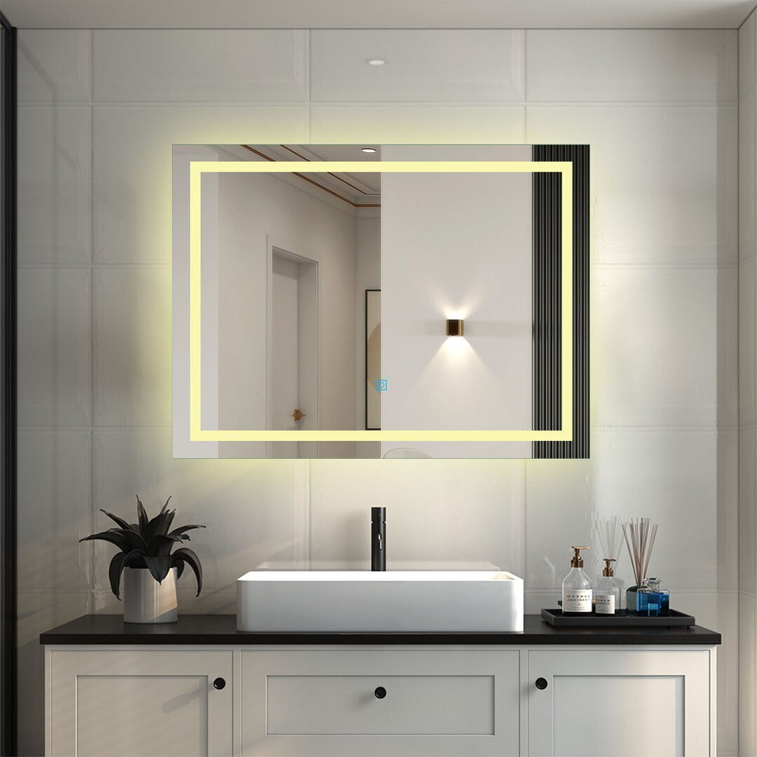 Manske Lighted Glass Framed Wall Mounted Bathroom Mirror in Clear