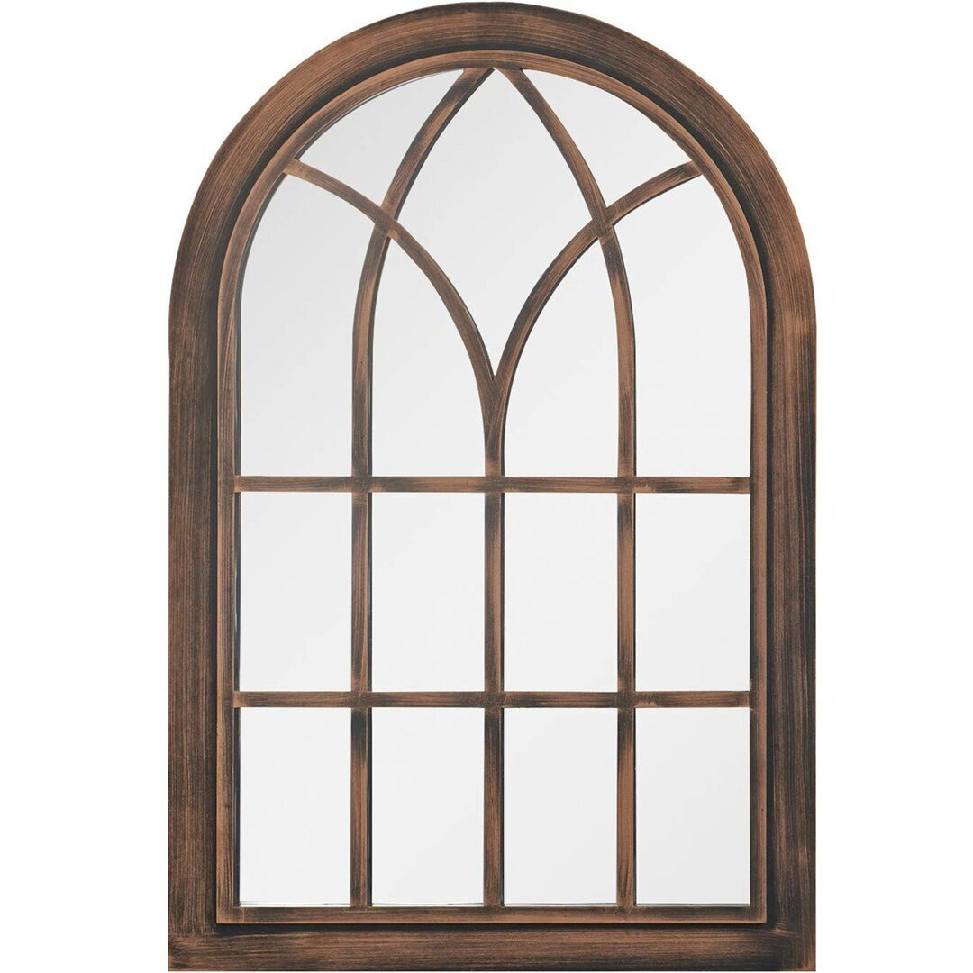 Indoor/Outdoor Lightweight Arched Window Wall Mirror, Brushed Copper, W50cm X H76cm